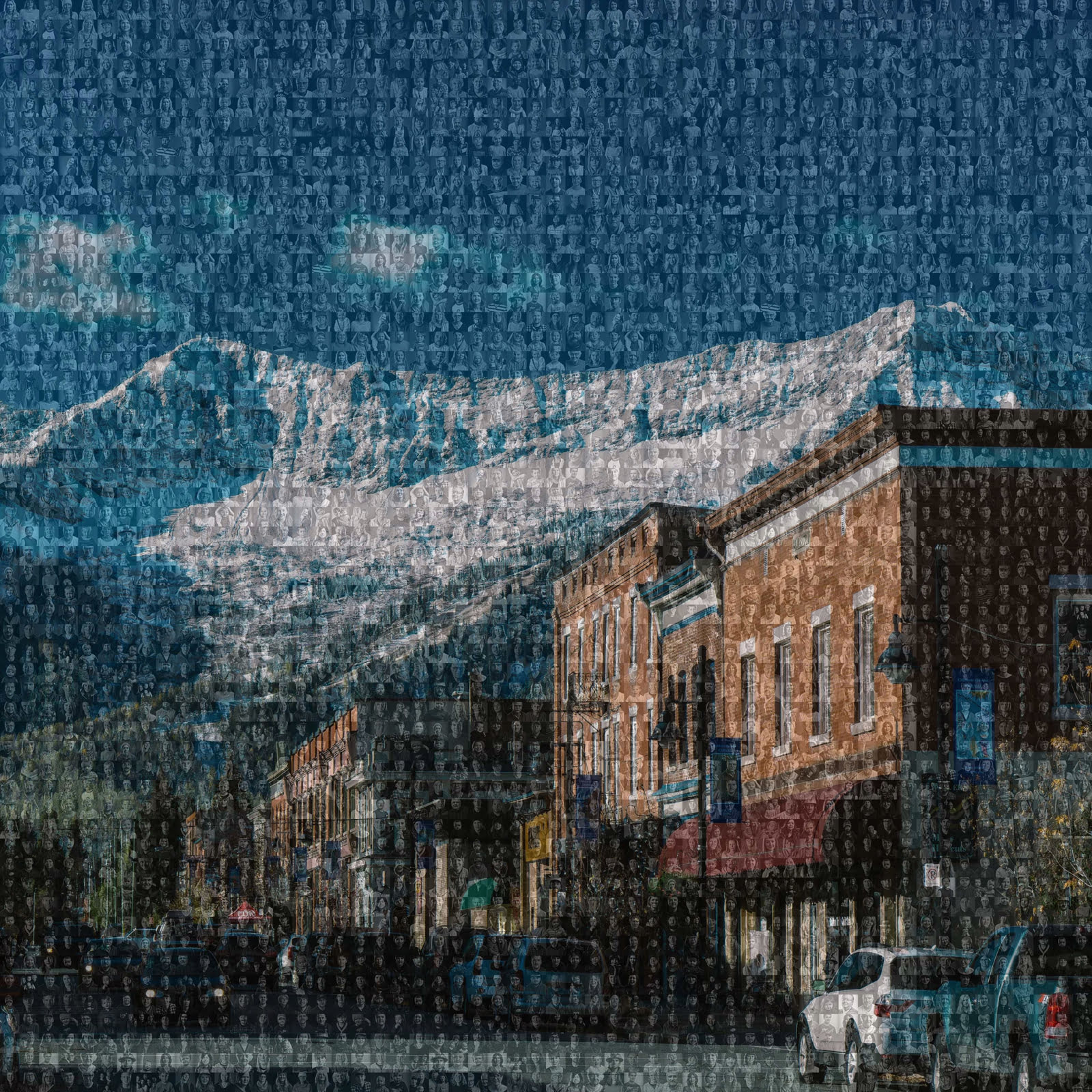 Mosaic image of Downtown Fernie showing how diverse the Fernie arts scene is.