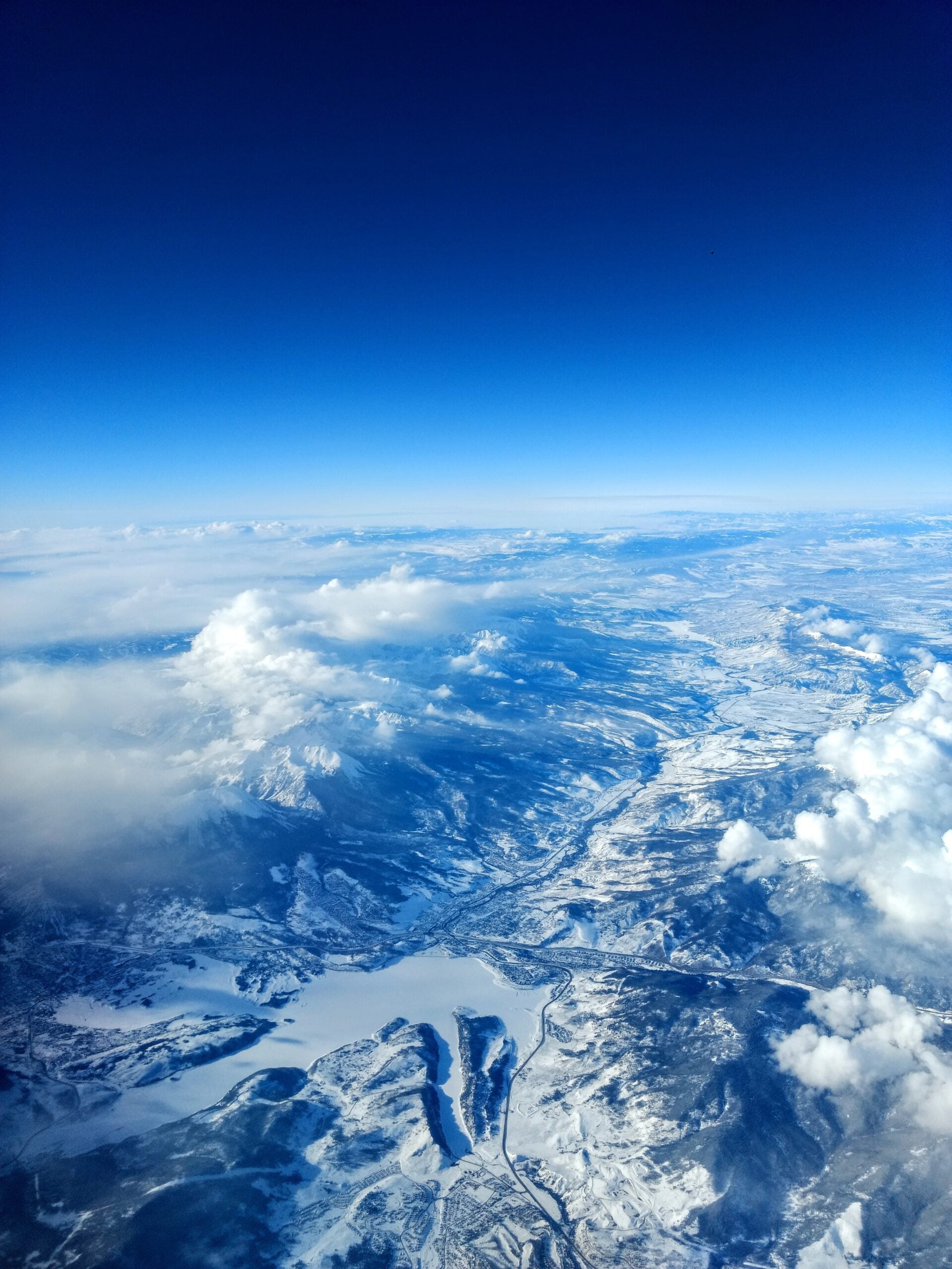 view of mountain range from an airplane