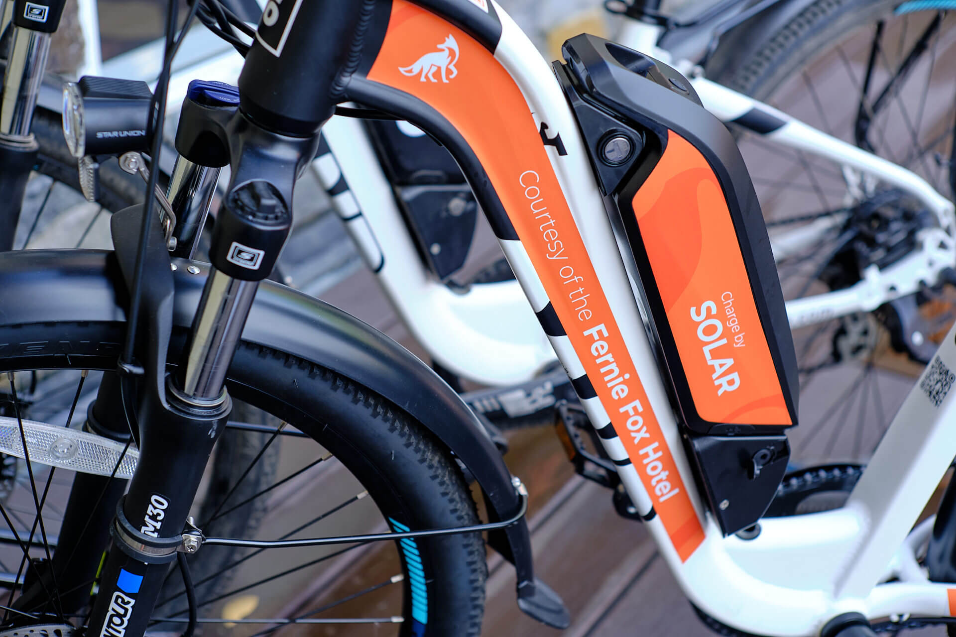 Ebikes with Fernie Fox Hotel branding