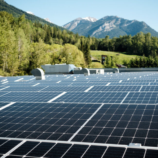 Solar panel array on top of Fernie Fox Hotel in Fernie BC