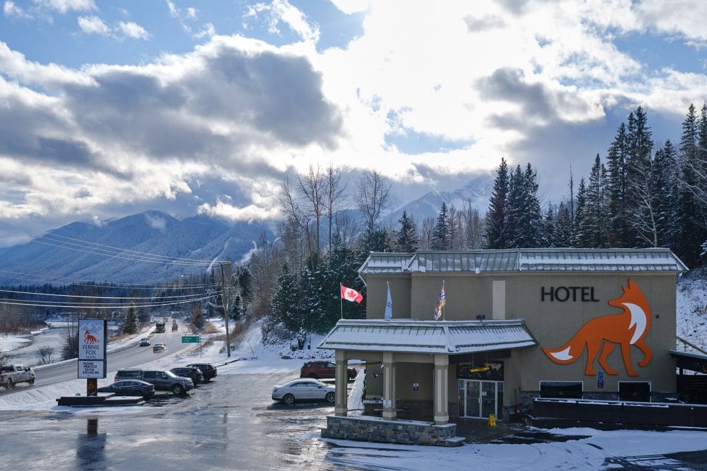 Th Fernie Fox Hotel covered in a fresh snowfall.